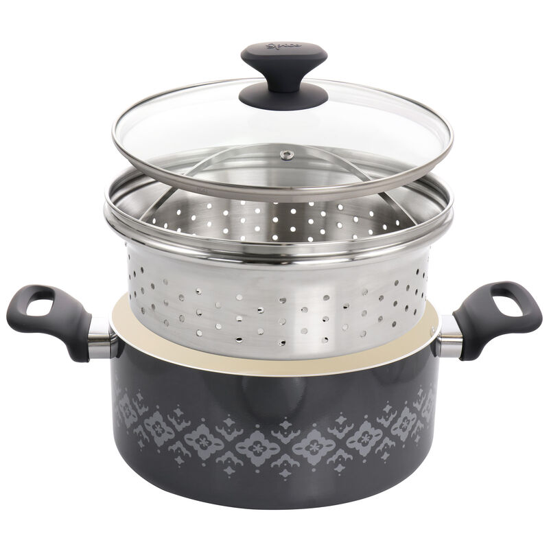 Spice by Tia Mowry Savory Saffron 16 Piece Ceramic Nonstick Cookware Set in Grey