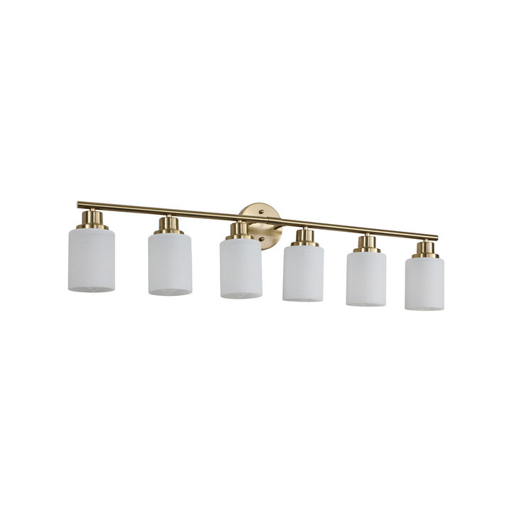 8-Light Golden Bathroom Vanity Light Fixture, Frosted Glass Shades, Modern Wall Mounted Lighting (No Bulbs)
