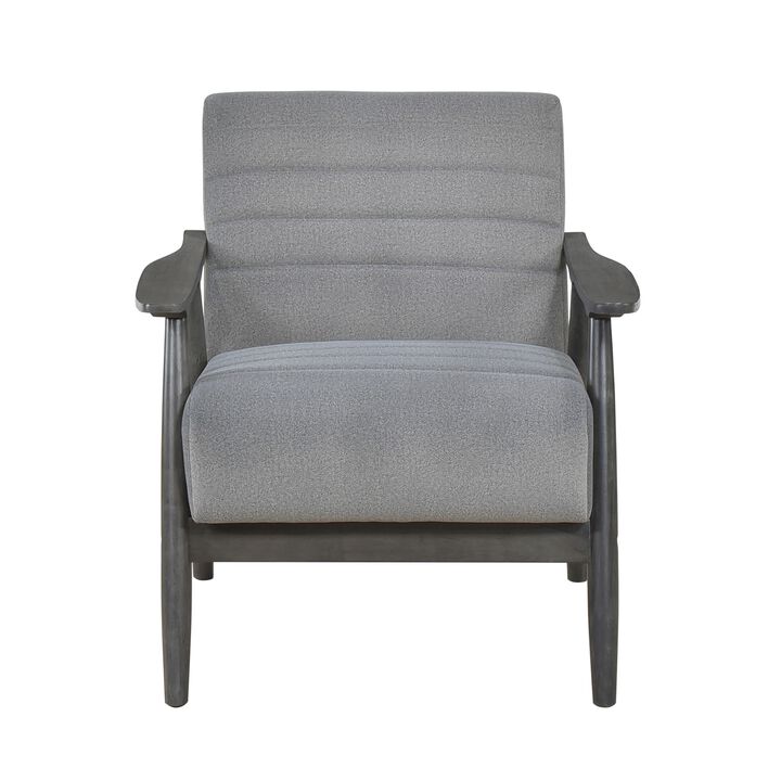 Tira 32 Inch Accent Chair, Channel Stitched, Gray Velvet, Solid Wood Frame - Benzara
