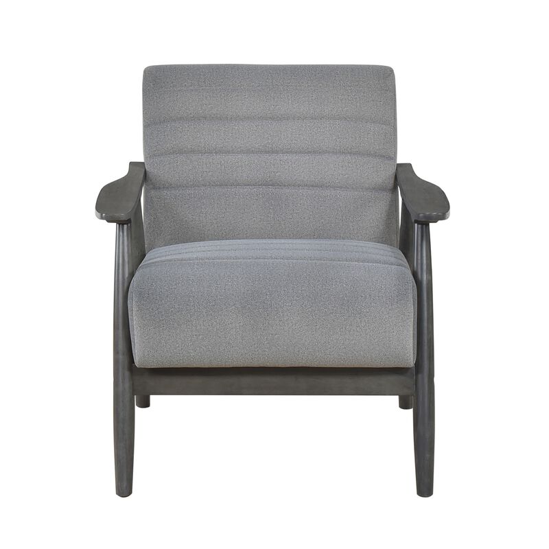 Tira 32 Inch Accent Chair, Channel Stitched, Gray Velvet, Solid Wood Frame - Benzara