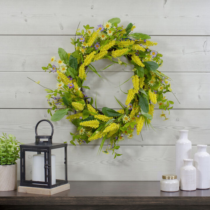 Daisy and Berry Floral Spring Wreath  Yellow and Purple 25"