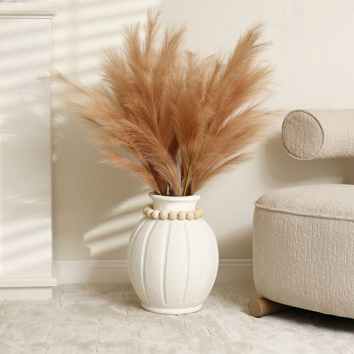 LuxenHome Modern White MgO 15-Inch Tall Round Vase