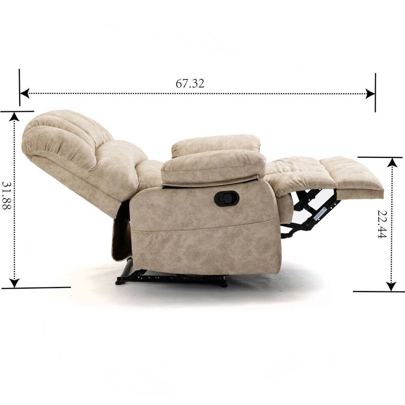 Large Manual Recliner Chair In Fabric For Living Room, Beige