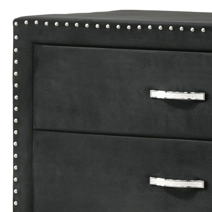 Moha 50 Inch Tall Dresser Chest, 5 Drawers, Metal Handles, Black Velvet - Benzara