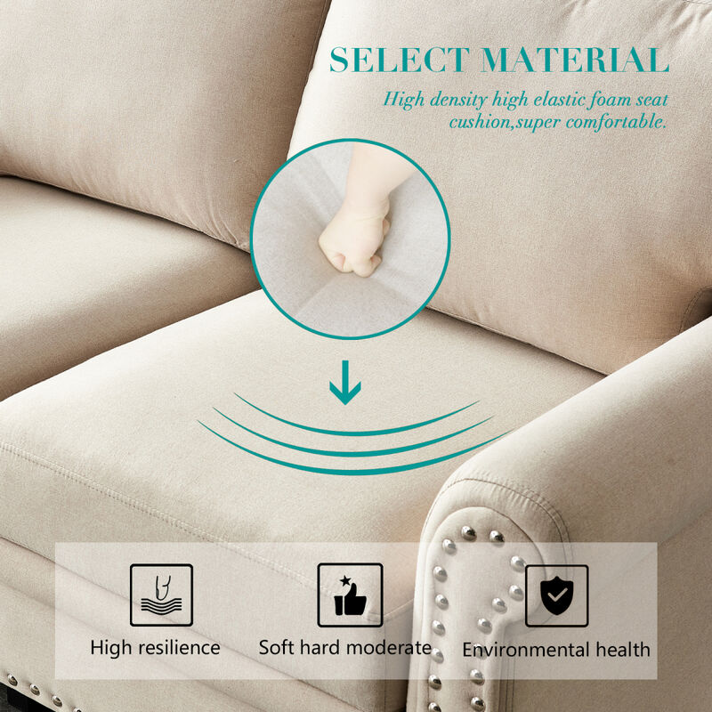 Linen Fabric Upholstery With Storage Loveseat (Beige)