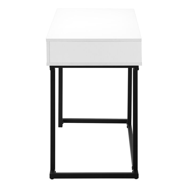Monarch Specialties I 7385 Computer Desk, Home Office, Laptop, Storage Drawers, 42"L, Work, Metal, Laminate, Glossy White, Black, Contemporary, Modern