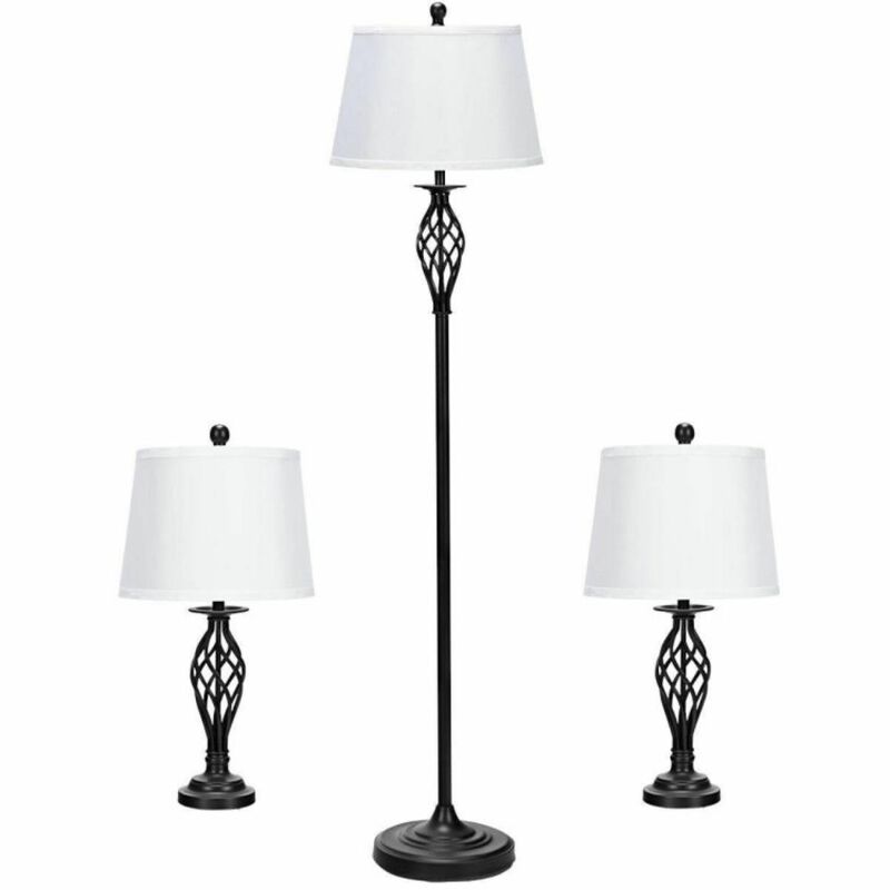 Hivvago 2 Table Lamps 1 Floor Lamp Set with Fabric Shades