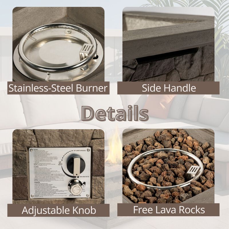 Mondawe 28.3" Outdoor Artificial Stone Fire Pit,40K BTU Propane E-Ignition Waterproof Fire Table