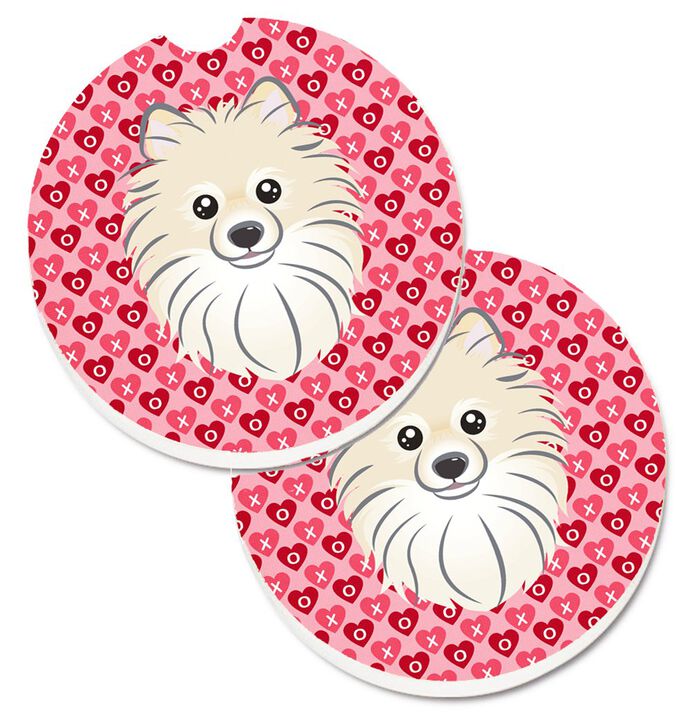 Caroline's Treasures Pomeranian Hearts Set of 2 Cup Holder Car Coasters, 2.56, Multicolor