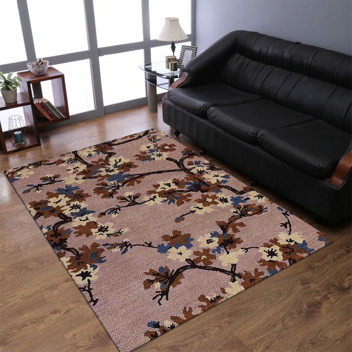 RUGSOTIC CARPETS HAND TUFTED WOOL ECO-FRIENDLY AREA RUGS  - 8'x11', Rectangle Shape, Beige, Floral Modern Design, High Pile Thick Handmade Anti Skid Area Rugs for Living Room, Bed Room (K00671)