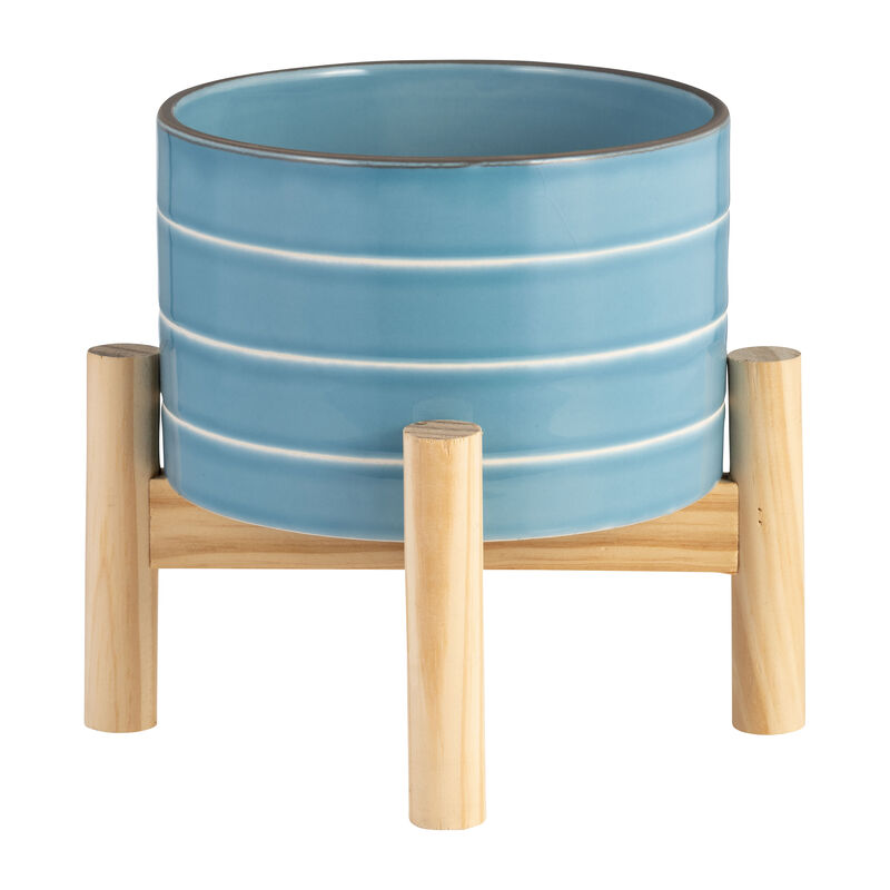Skyblue 6" Striped Planter with Stand