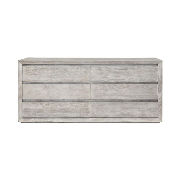 Benjara ROMO 71 Inch Wide Dresser, 6 Drawers, Natural Cream Finish, Acacia Wood and MDF