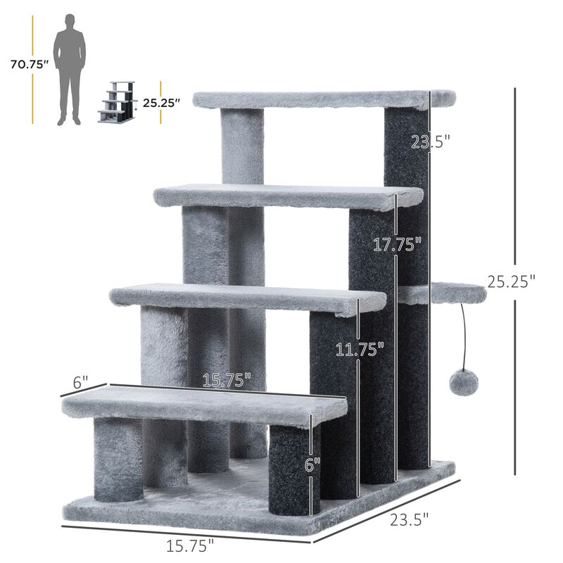 Light Grey Pet Steps: 4-Level Cat Stair & Dog Stairs with Play Ball