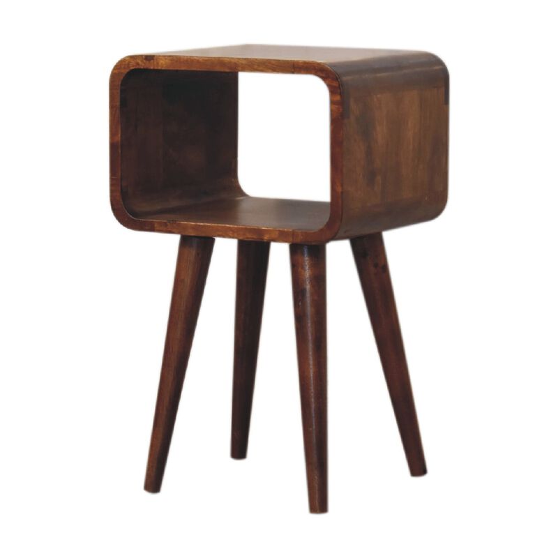 Mini Chestnut Curved Solid Wood  Open NightStand