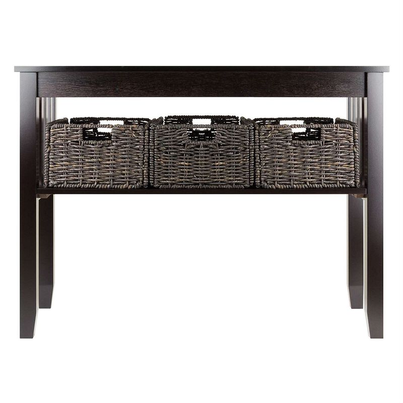 Hivvago Espresso 2 Tier Entryway Hall Console Table with 3 Storage Baskets