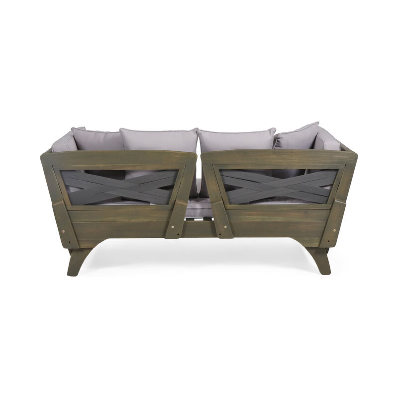 Merax Acacia Wood Patio Convertible Couch Sofa Bed
