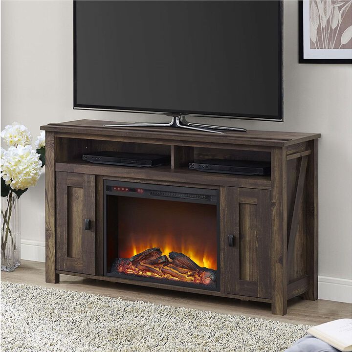 Hivvago 50 inch TV Stand in Medium Brown Wood with 1,500 Watt Electric Fireplace