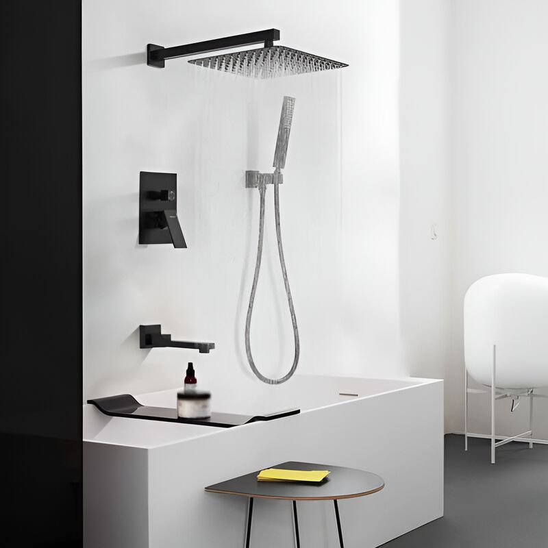 Rain Shower Faucet Set with Folding Bathtub Spout, 3-Function System