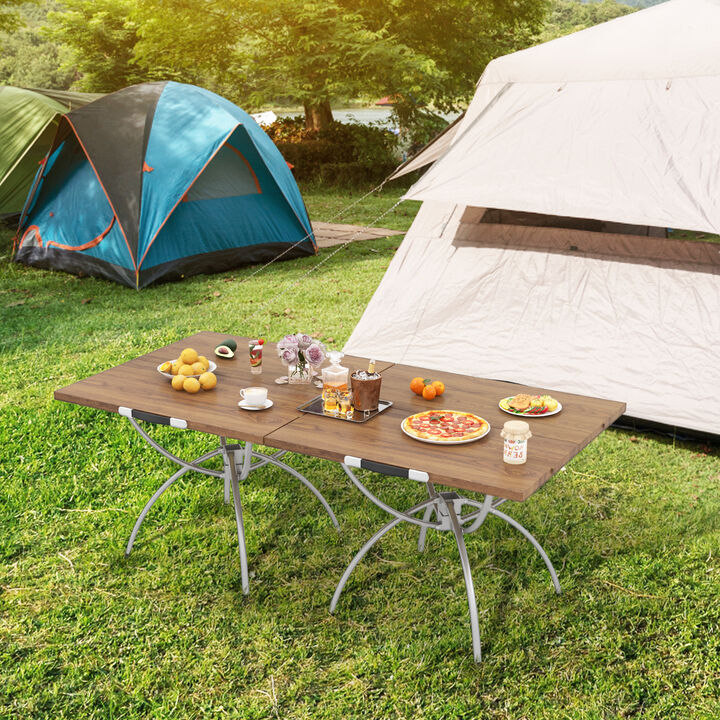 2-Pack Folding Camping Tables with Wood-Grain Tabletops – Portable Tables for Hiking and Parties