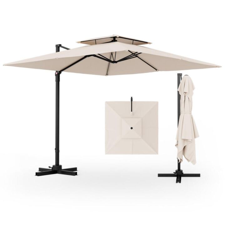 Hivvago 9.5 Feet Cantilever Patio Umbrella with 360° Rotation and Double Top