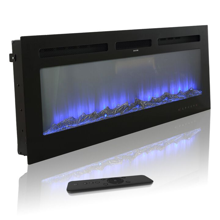 Black 72 in. Wall-Mounted Electric Fireplace with Logs & Crystals, Remote 1500/750W