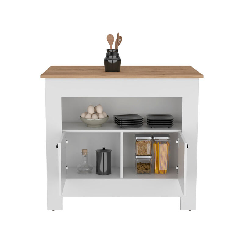 Kitchen Island Geneva, Kitchen, White / Macadamia