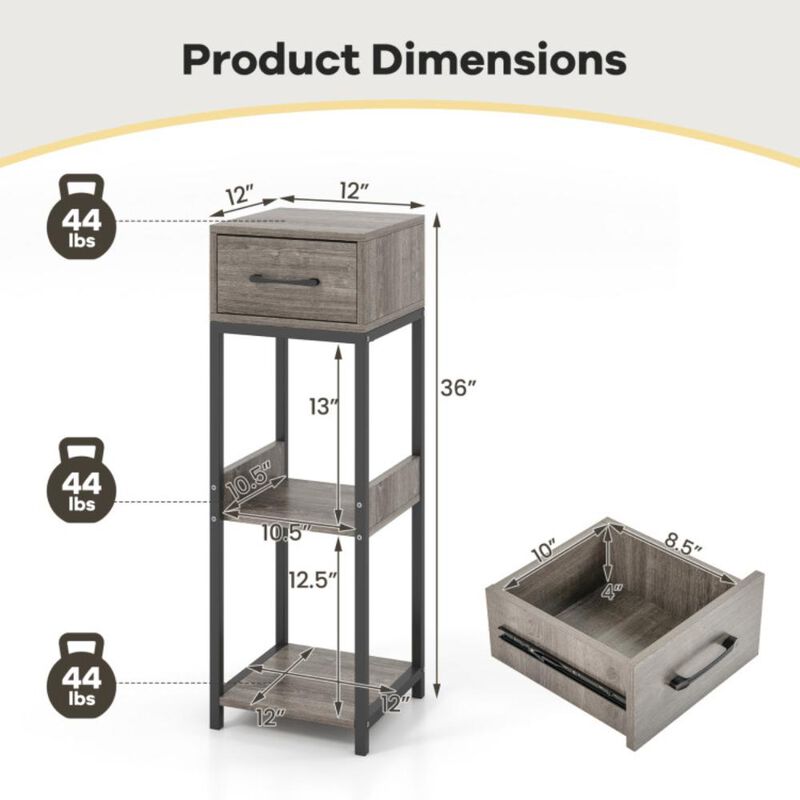 Hivvago 3 Tier Tall Plant Stand with Drawer Anti-tipping Devices-Gray