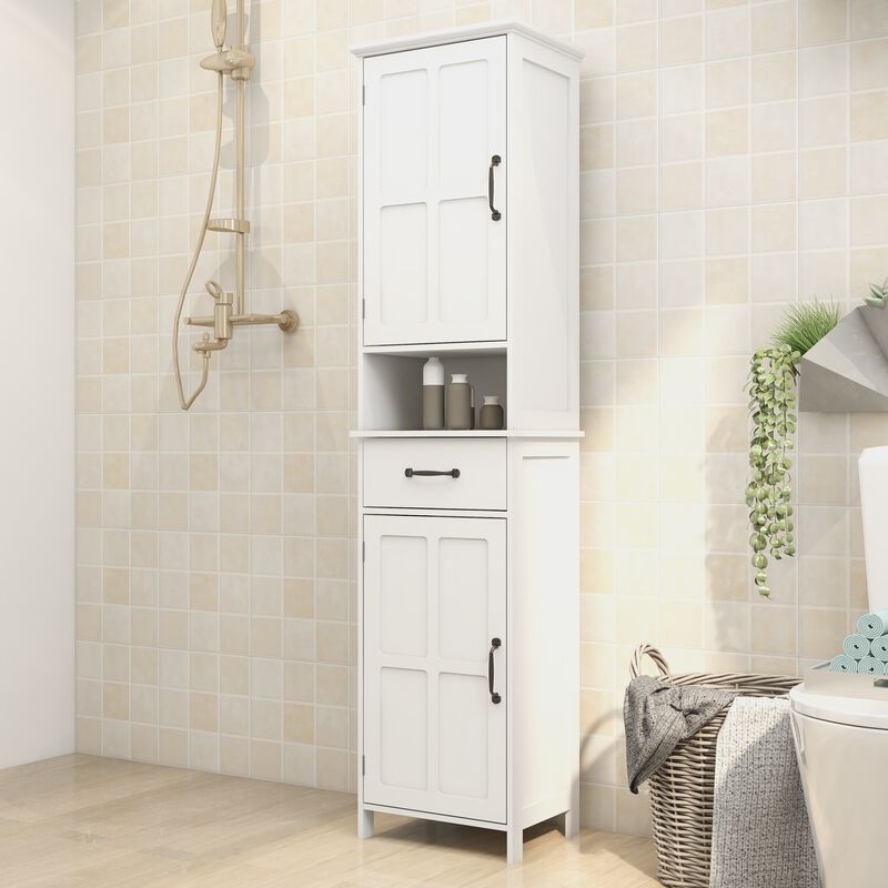15.75 in. W. x 11.81 in. D x 64.96 in. H White Freestanding Linen Cabinet