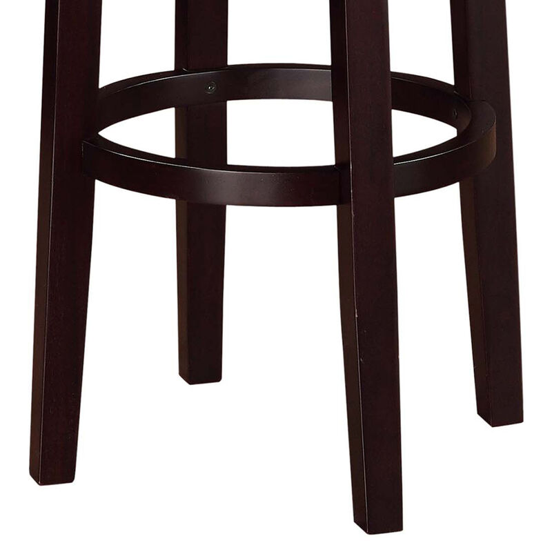 Fabric Upholstered Bar Stool with Slanted Legs, Brown and White - Benzara