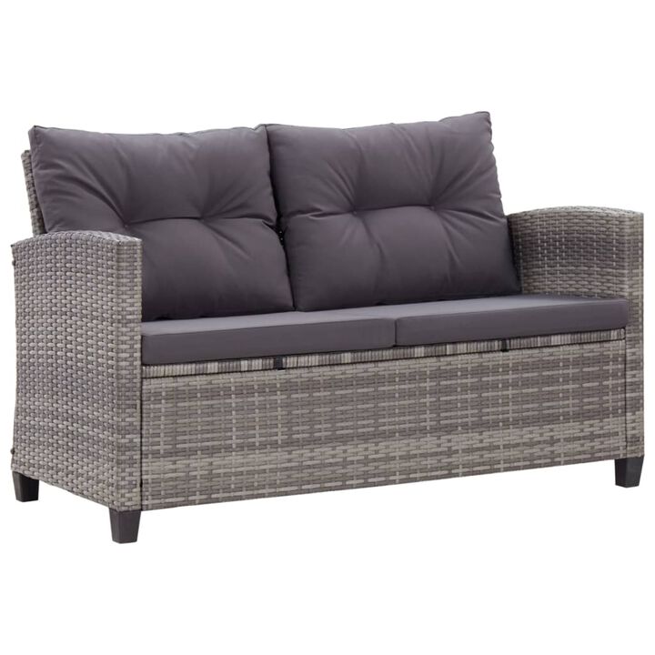 vidaXL 2-Seater Garden Sofa with Cushions Gray 48.8" Poly Rattan