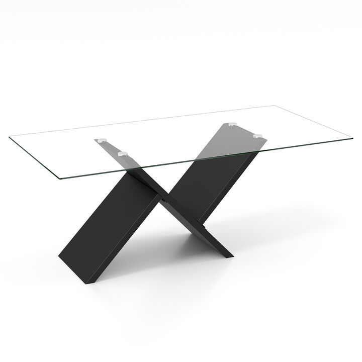 Modern Rectangle Glass Coffee Table Stylish Center Table with Tempered Glass Top
