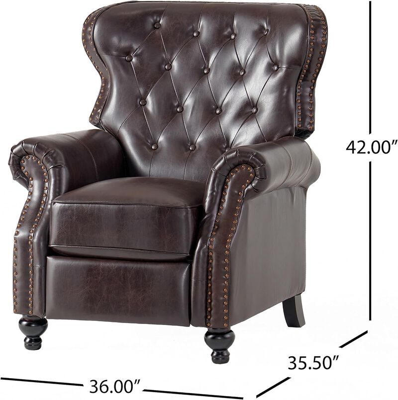 Contemporary Button-Tufted Pushback Recliner with Nailhead Accents