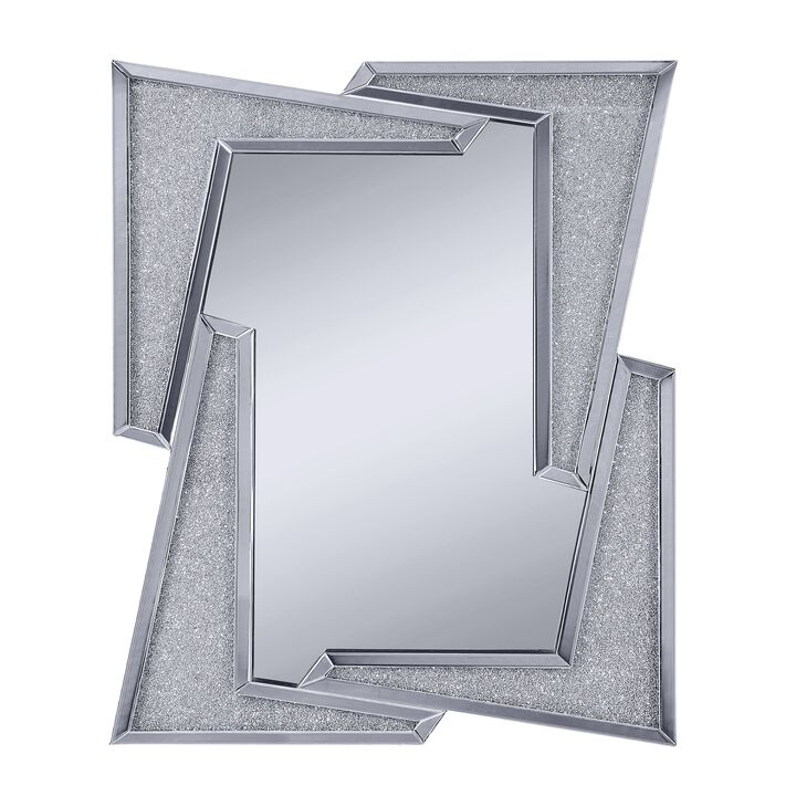 Mirrored Wooden Frame Accent Wall Decor with Four L Shaped Borders, Clear-Benzara