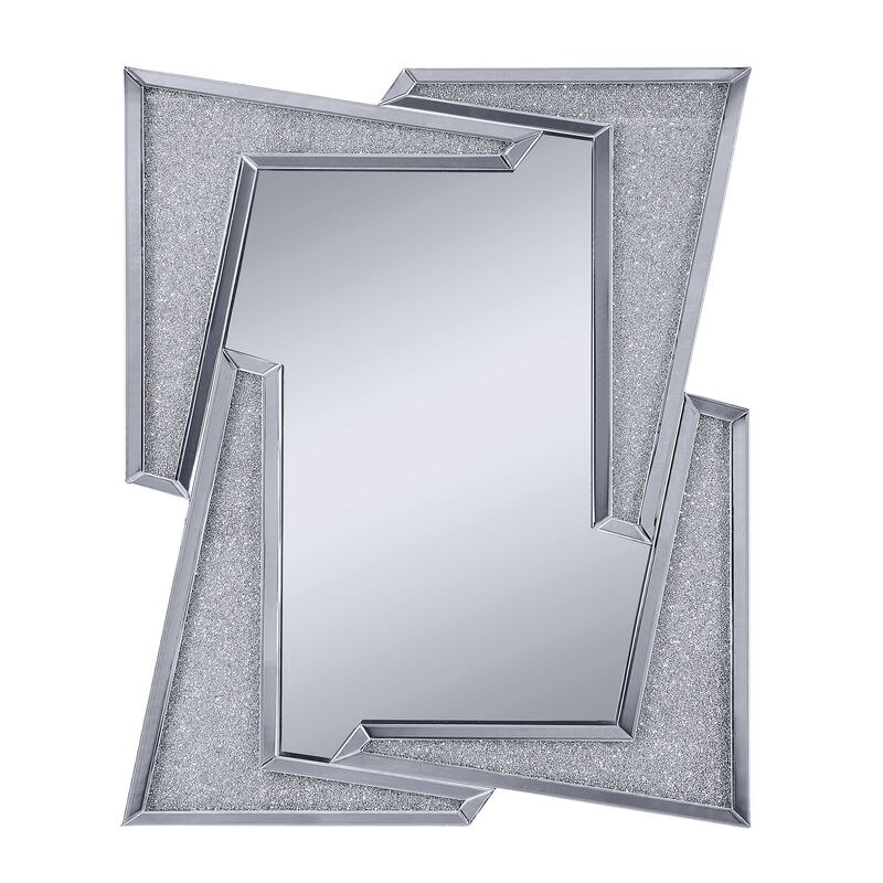 Mirrored Wooden Frame Accent Wall Decor with Four L Shaped Borders, Clear-Benzara