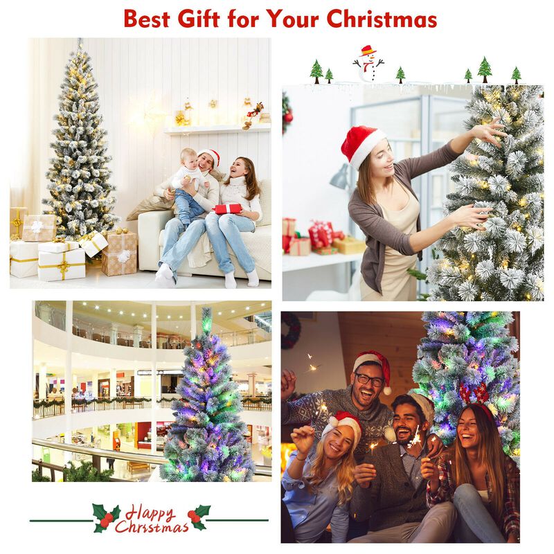 Pre-Lit Hinged Snow Flocked Christmas Tree with Remote Control