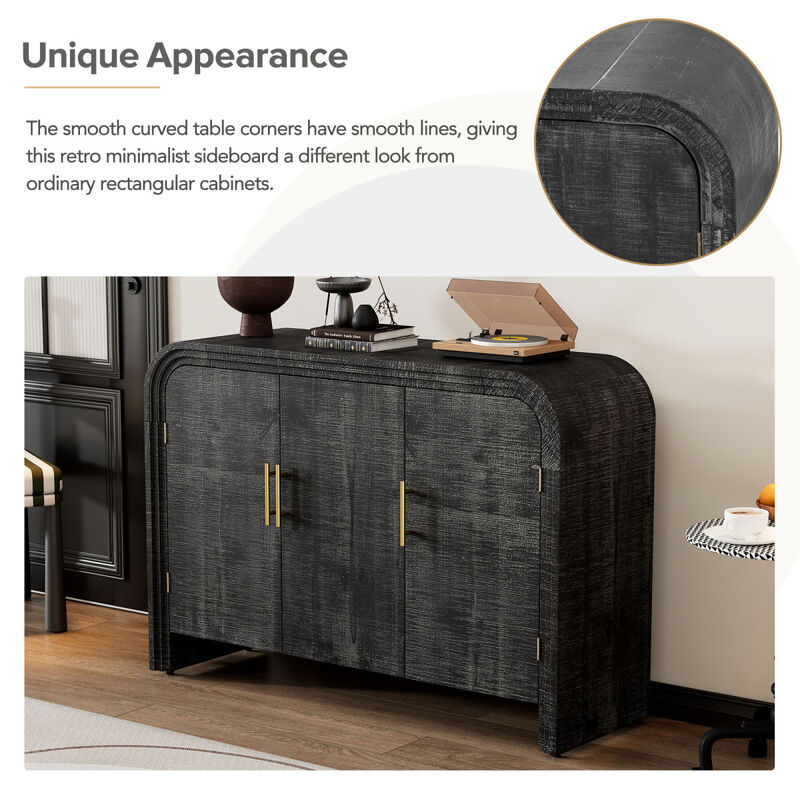 Minimalist Curved Sideboard with Gold Handles and Dividers
