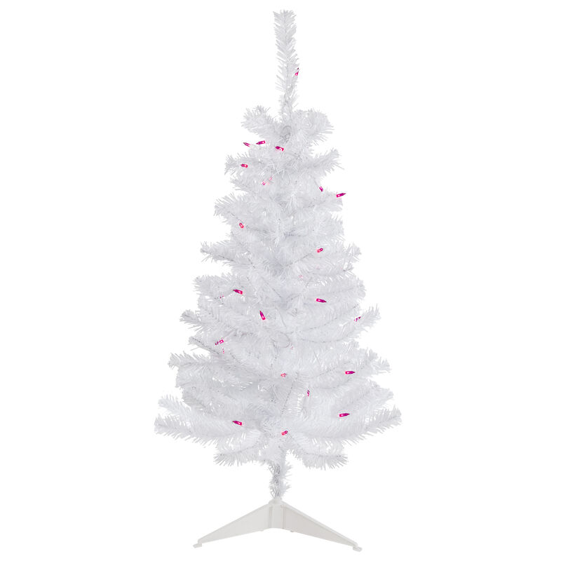 3' Pre-Lit Woodbury White Pine Slim Artificial Christmas Tree  Pink Lights