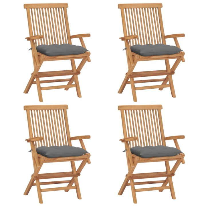 vidaXL Garden Chairs with Gray Cushions 4 pcs Solid Teak Wood