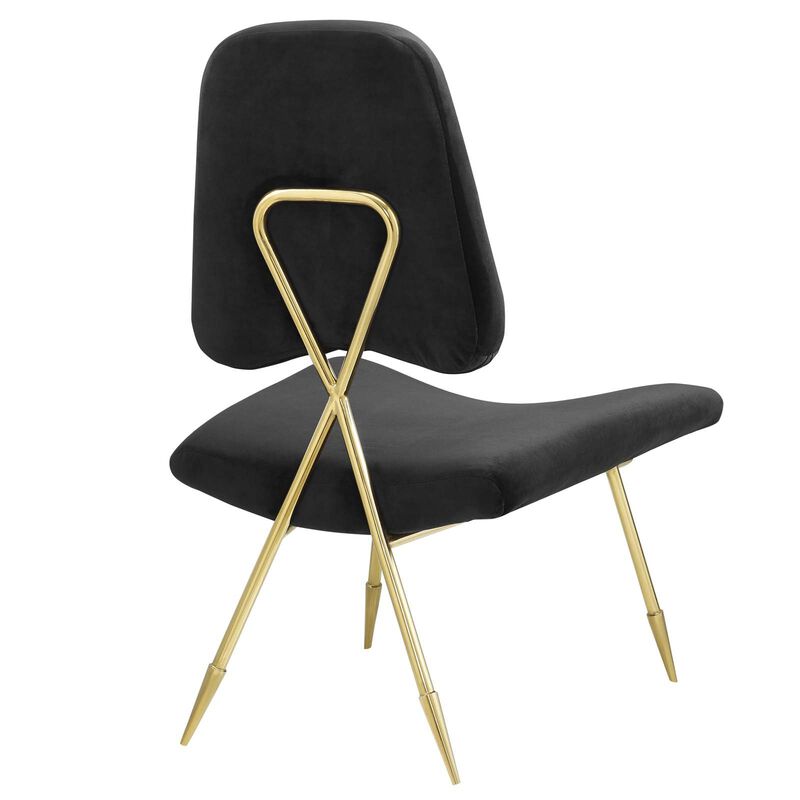 Modway Ponder Performance Velvet Upholstered Modern Lounge Accent Chair in Black with Gold Stainless Steel Legs