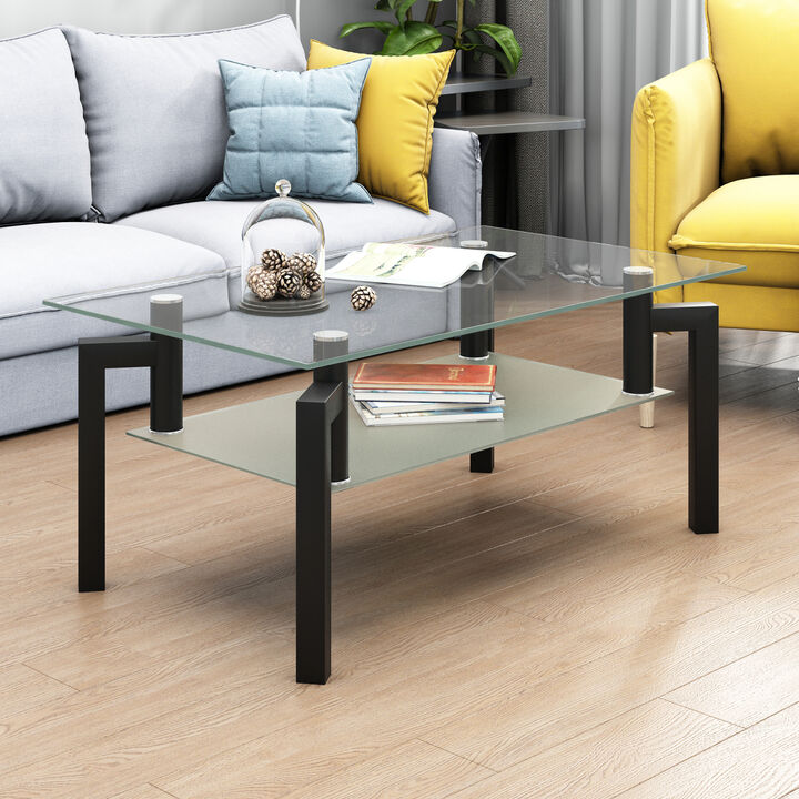 Rectangle Glass Coffee Table, Clear Coffee Table, Modern Side Center Tables