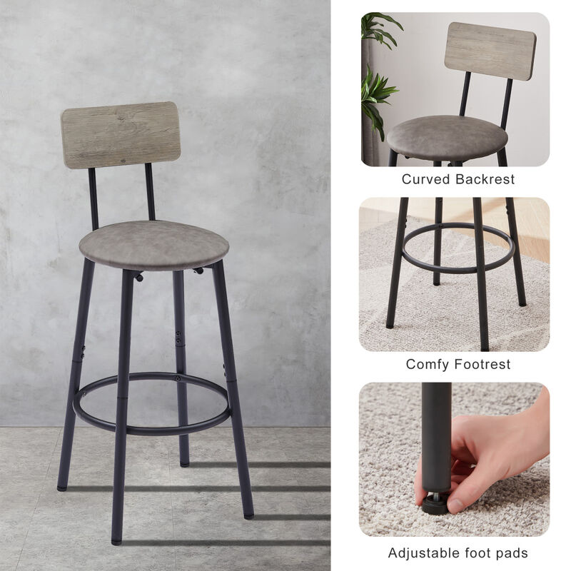 Bar Table Set With 4 Bar Stools PU Soft Seat With Backrest, Grey, 47.24" L X 23.62" W X 35.43"
