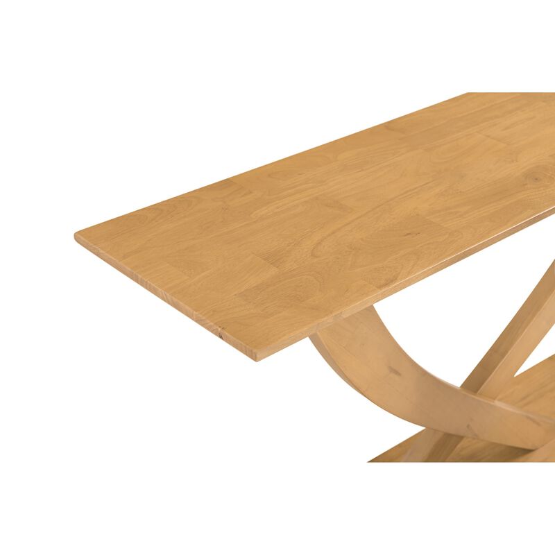 Rase 57 Inch Console Table, Cross Leg Design, Pedestal Base, Brown Wood - Benzara