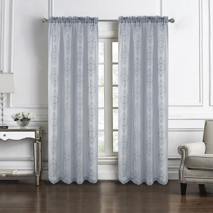 RT Designers Collection Andrea Emb Metallic Doily Rod Pocket Room Darkening Curtain Panels for Bedroom 54" x 95" Silver