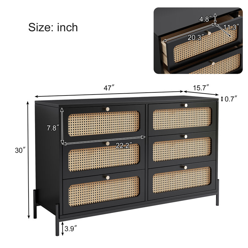 Merax Modern Rattan Wood Closet 6-Drawer Dresser