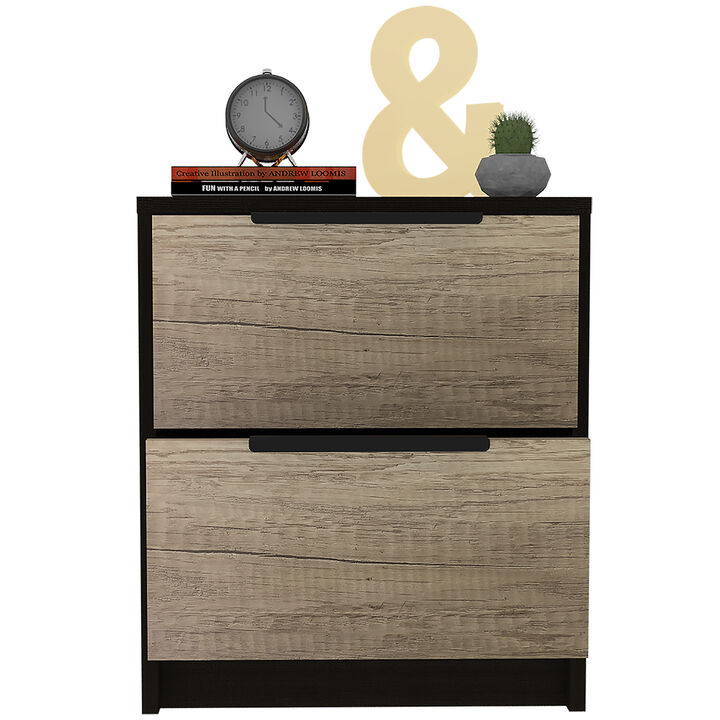 Streamdale Kaia Nightstand, Two Drawers, Metal Handle - Black Pine