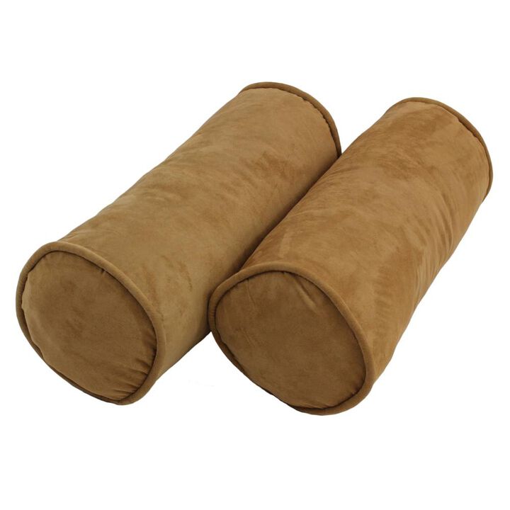 Blazing Needles 20-inch by 8-inch Double-corded Solid Microsuede Bolster Pillows with Inserts (Set of 2)  9814-CD-S2-MS-CM