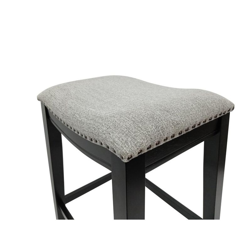 Carolina Living Sawyer 30 Saddle Barstool - Set of 2 - Antique Black- Grey Chenille Upholstery
