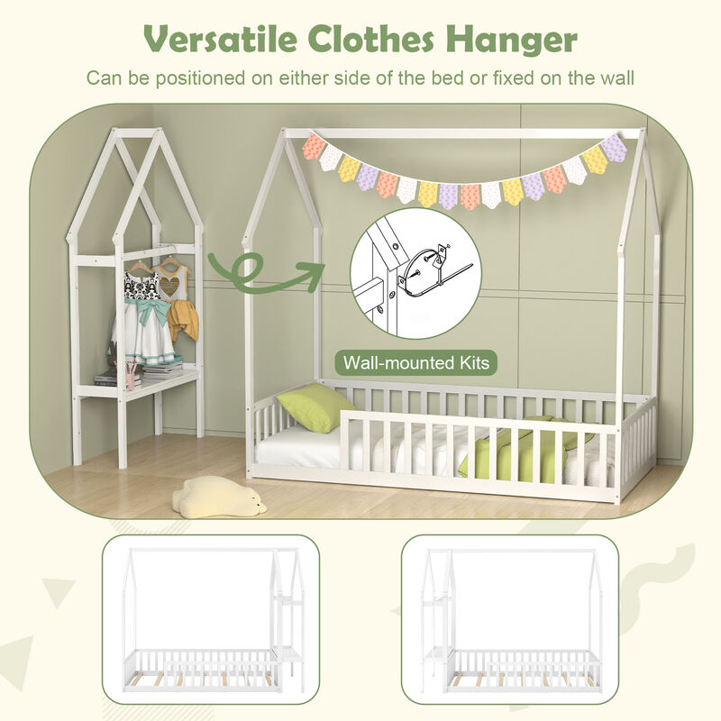 House Floor Bed Montessori Bed Frame with Storage Shelf