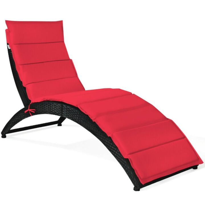 Hivvago Folding Patio Rattan Portable Lounge Chair Chaise with Cushion