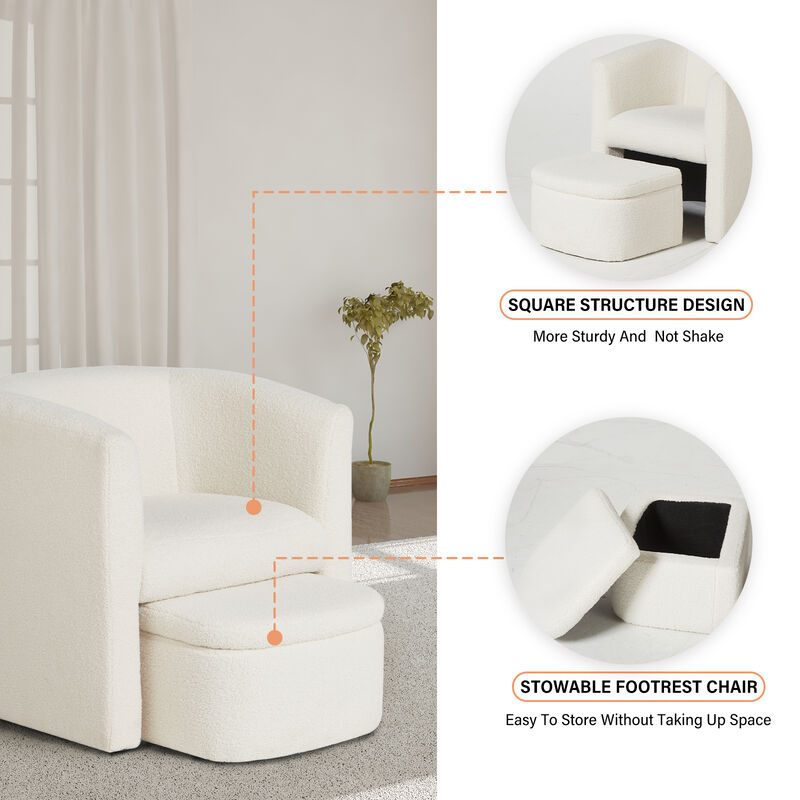Upholstered Sherpa Barrel Chair with Storage Ottoman Set, Modern Single Sofa Accent Lounge Chair, Armchair for Living Room Bedroom Office
